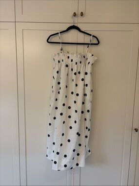 White Strapless Polka Dot Midi Dress